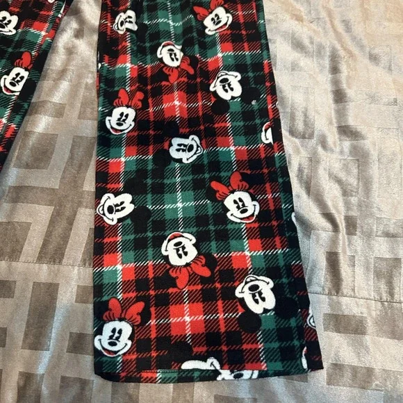 Disney Pajama Pants Womens Large Red Plaid Fleece Mickey Minnie Christmas Lounge - Picture 6 of 12